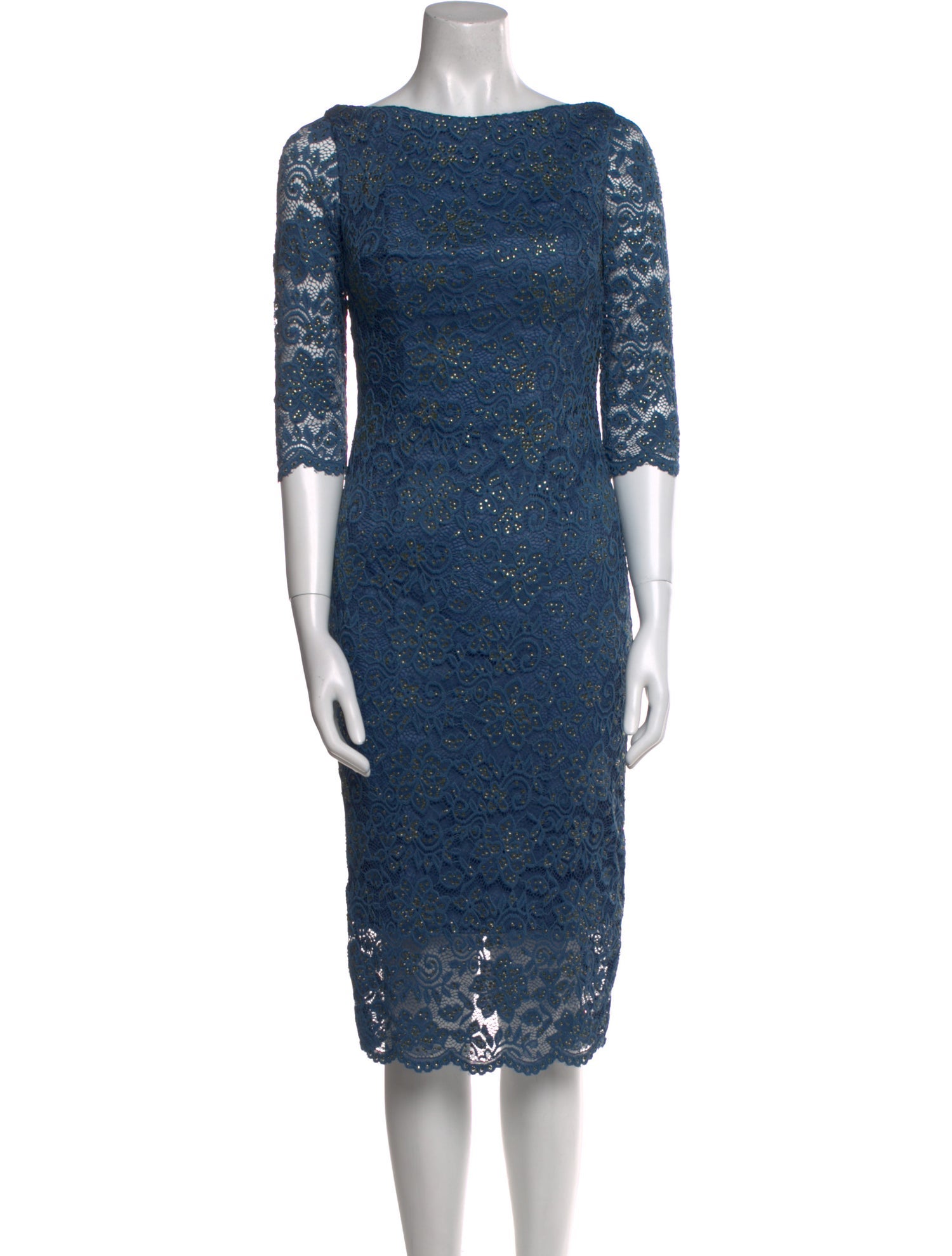 La Femme Bateau Neckline Midi Length Dress