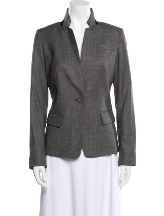 Lafayette 148 Virgin Wool Plaid Print Blazer