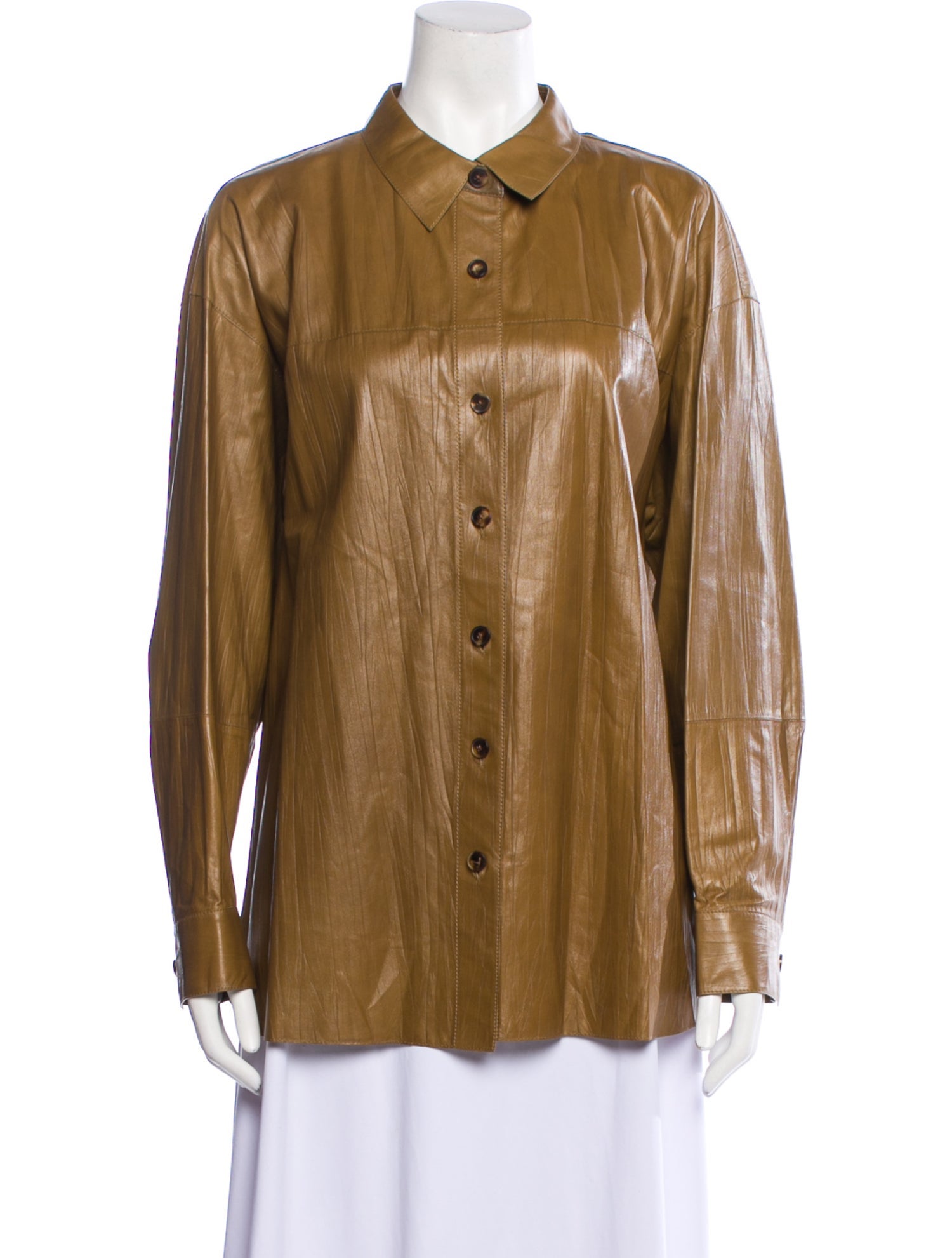 Lafayette 148 Leather Long Sleeve Button-Up Top