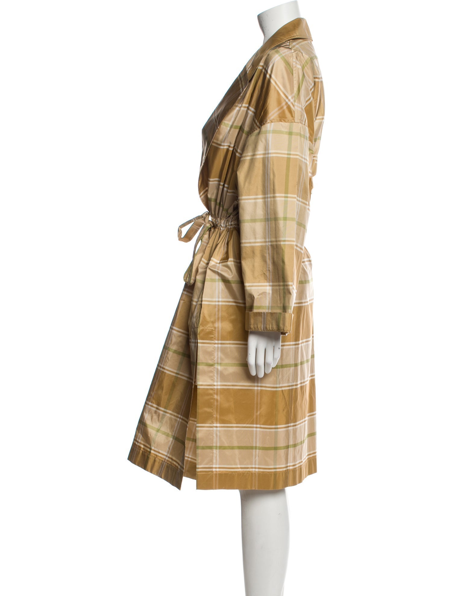 Lafayette 148 Silk Plaid Print Trench Coat