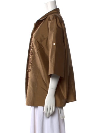 Lafayette 148 Silk Three-Quarter Sleeve Button-Up Top