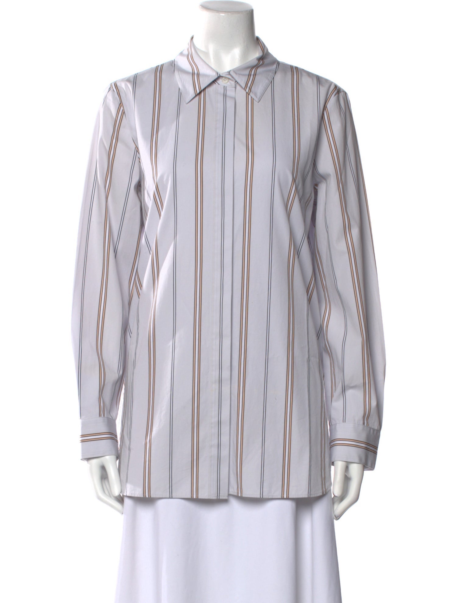 Lafayette 148 Striped Long Sleeve Button-Up Top