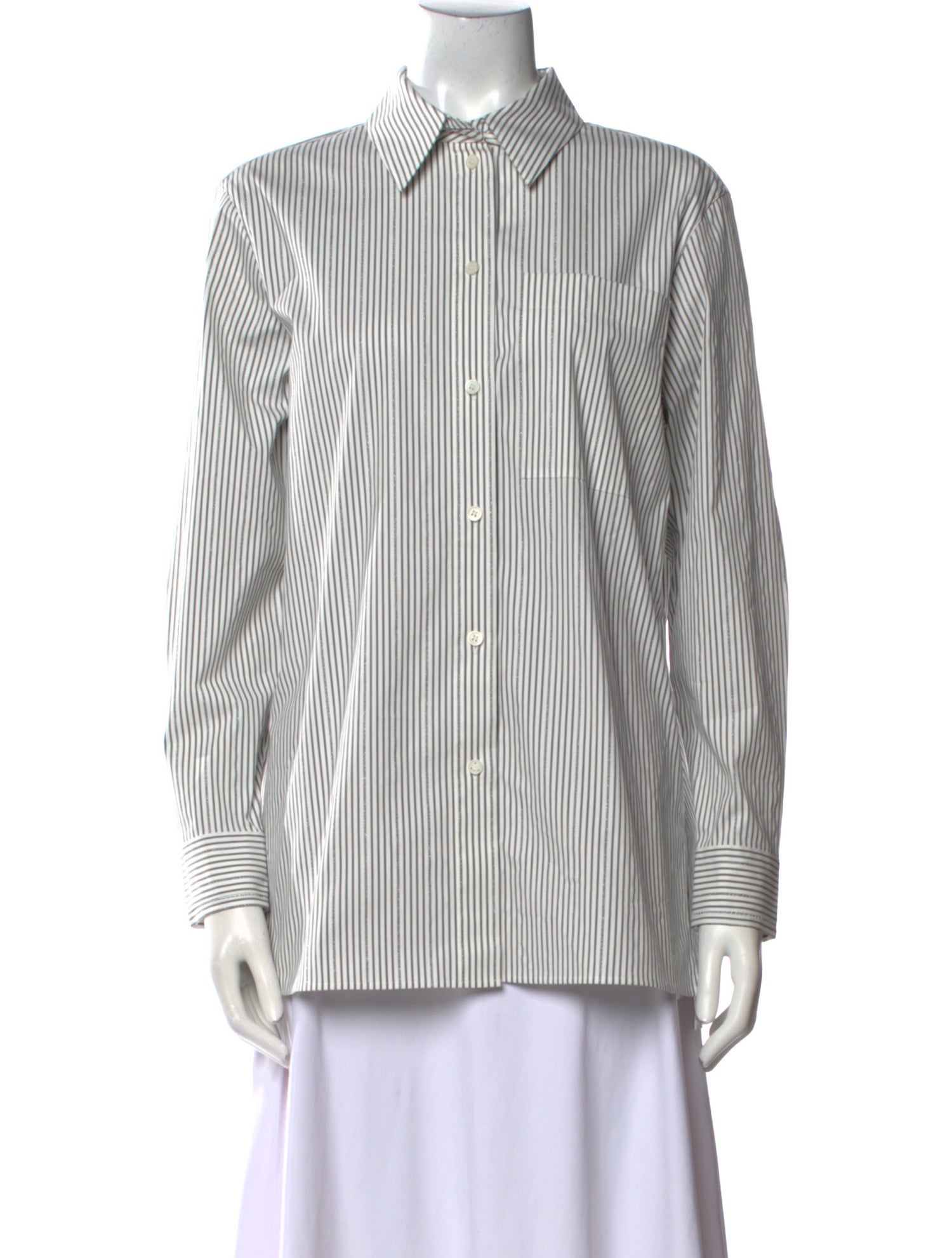 Lafayette 148 Striped Long Sleeve Button-Up Top