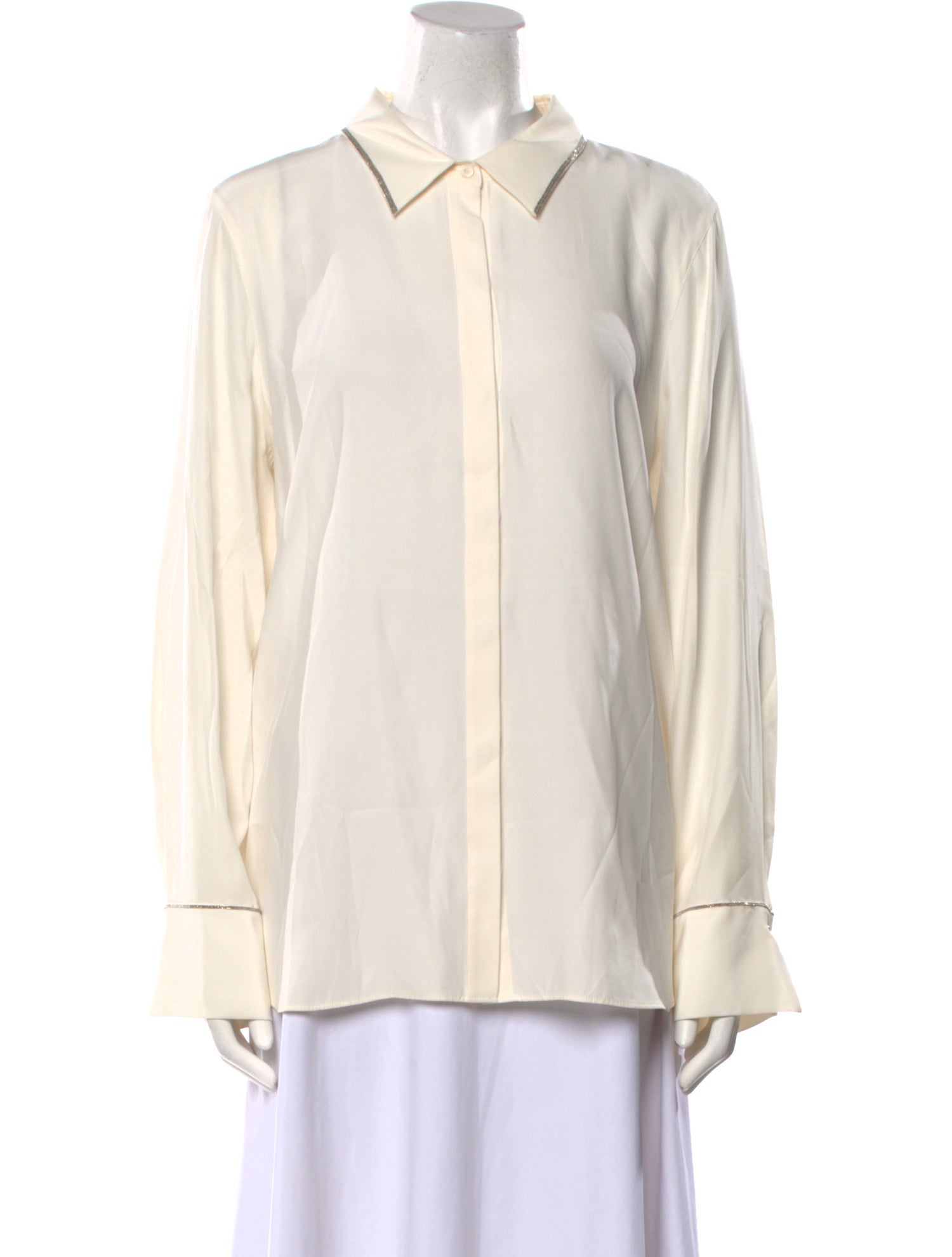 Lafayette 148 Silk Long Sleeve Button-Up Top