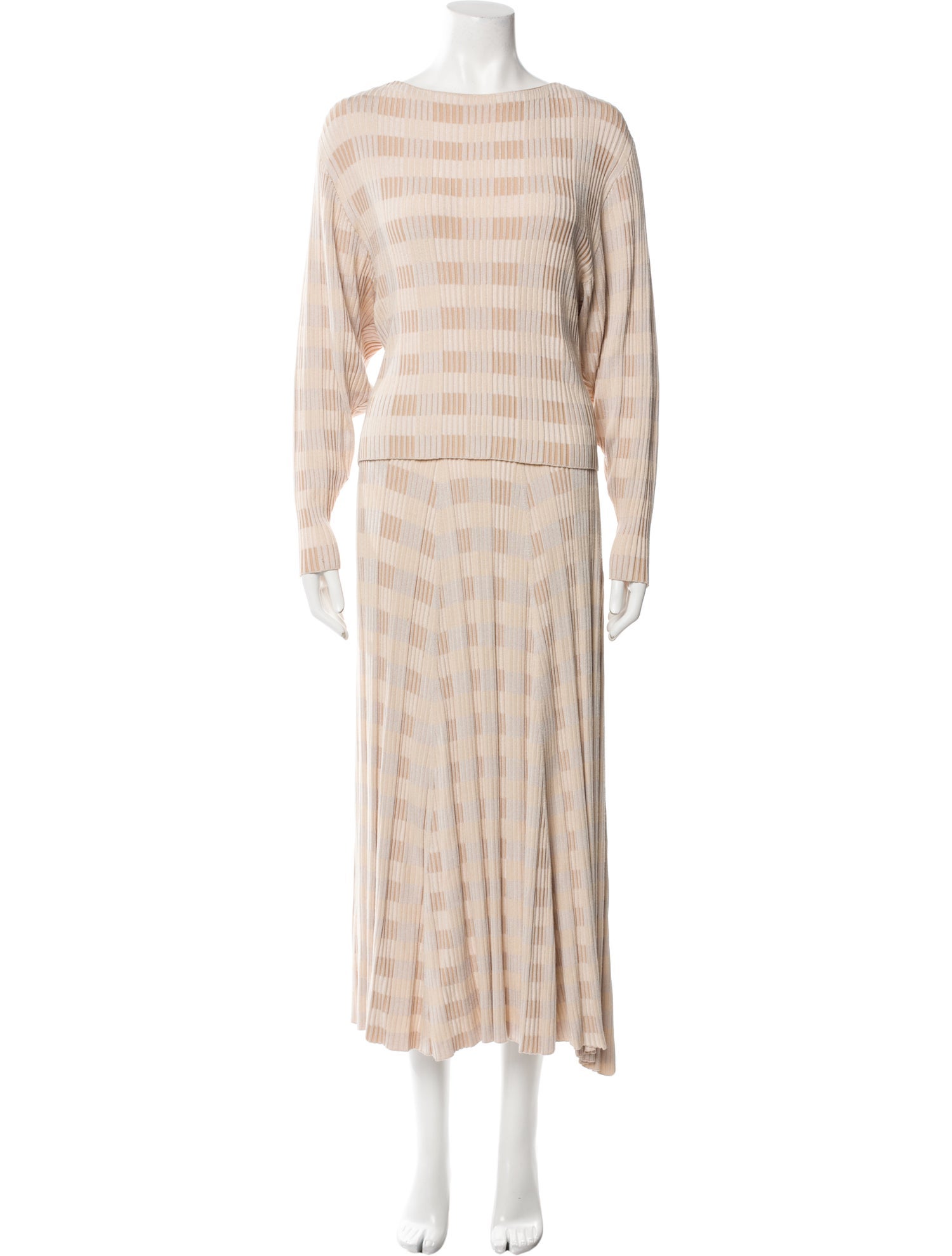 Lafayette 148 Striped Pleated Accents Skirt Set