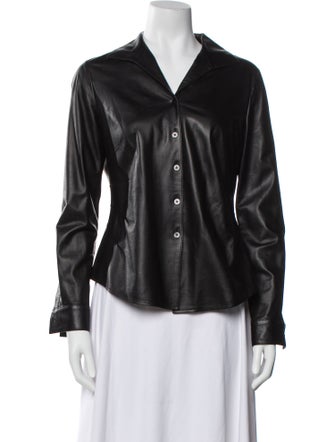 Lafayette 148 Lambskin Long Sleeve Button-Up Top