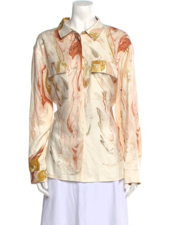 Lafayette 148 Silk Printed Button-Up Top