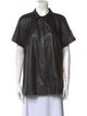 Lafayette 148 Leather Short Sleeve Button-Up Top