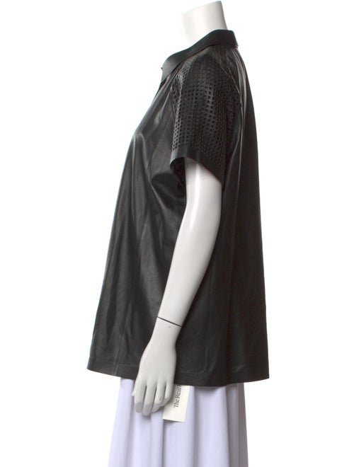 Lafayette 148 Leather Short Sleeve Button-Up Top