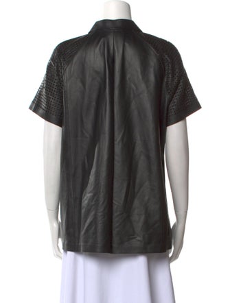 Lafayette 148 Leather Short Sleeve Button-Up Top