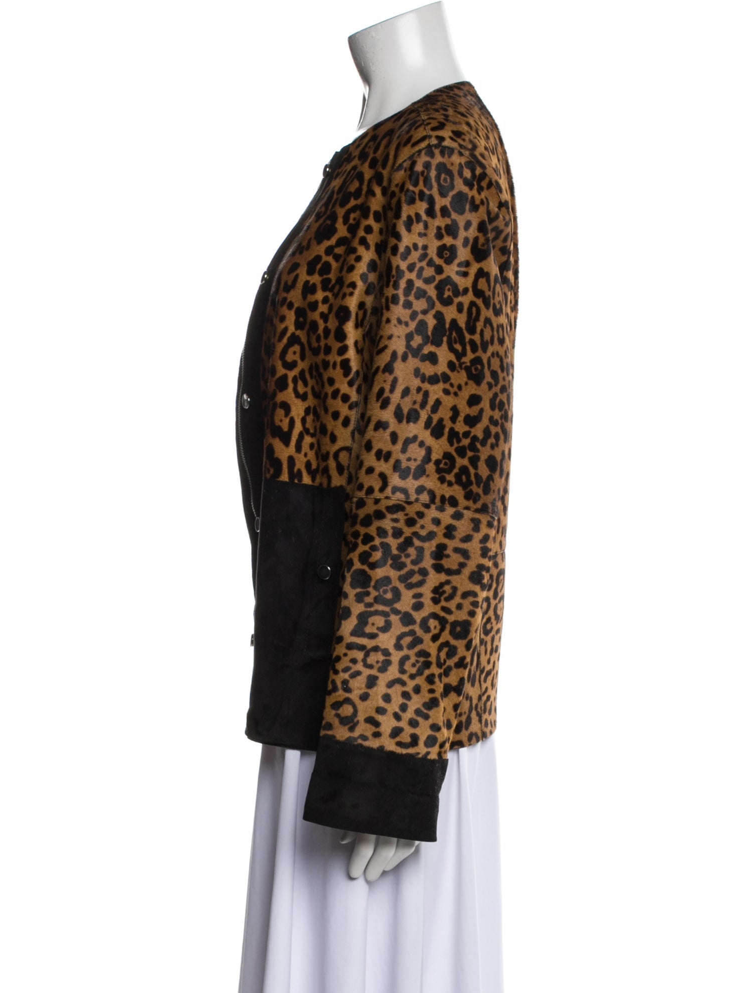 Lafayette 148 Leather Animal Print Faux Fur Jacket