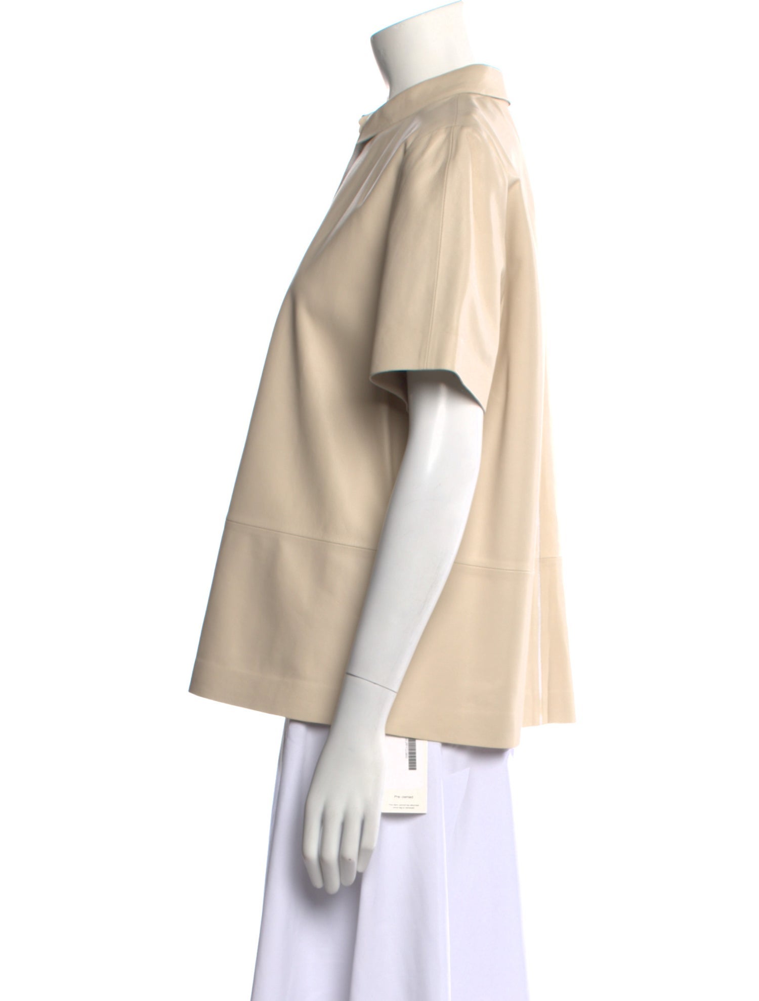 Lafayette 148 Leather Short Sleeve Button-Up Top