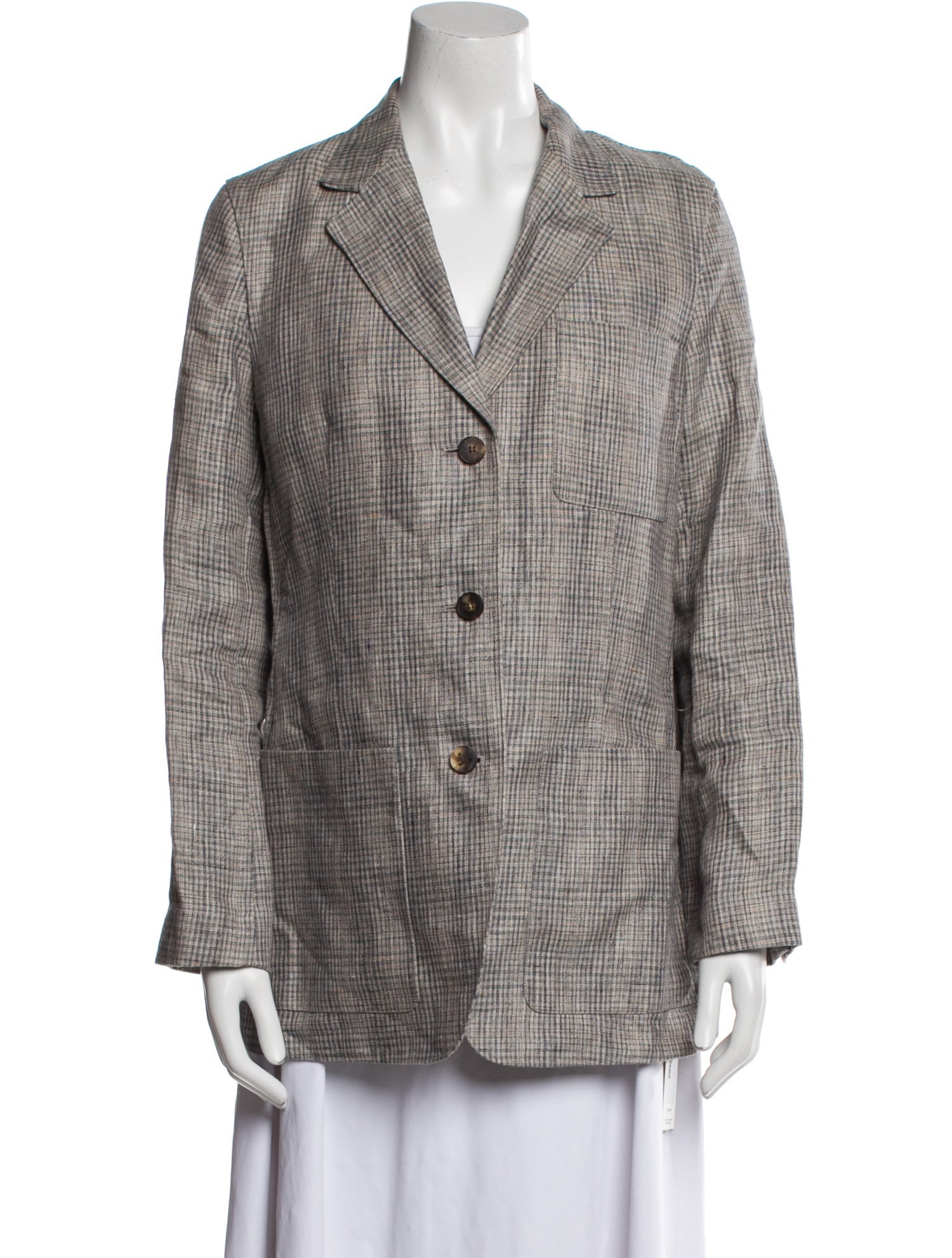 Lafayette 148 Linen Plaid Print Blazer