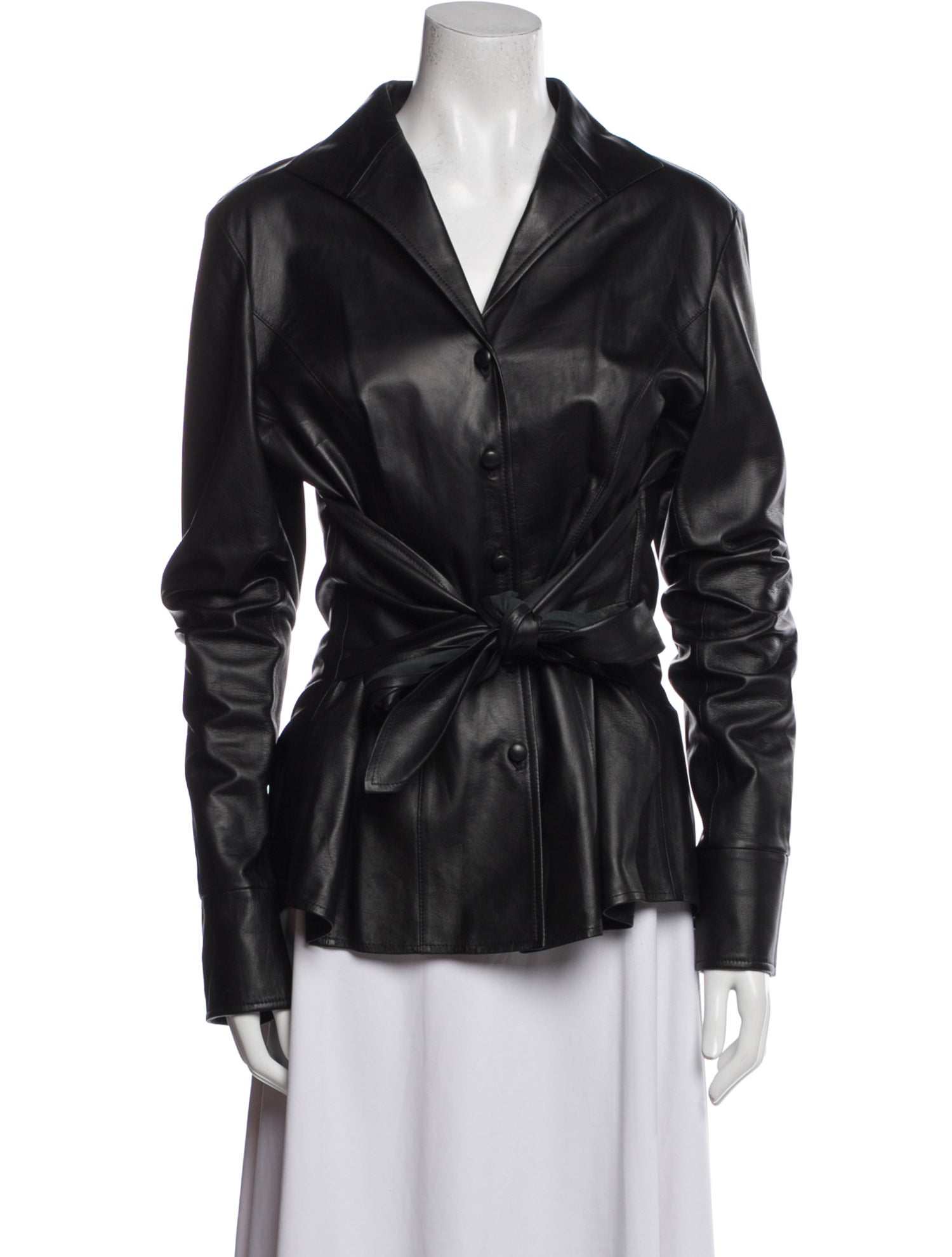 Lafayette 148 Lambskin Long Sleeve Button-Up Top