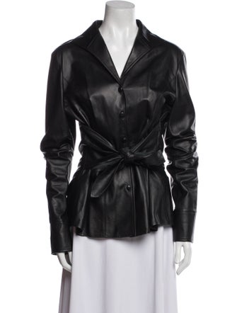 Lafayette 148 Lambskin Long Sleeve Button-Up Top