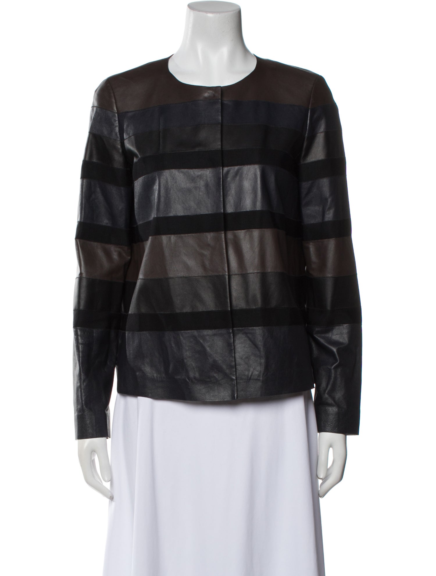 Lafayette 148 Leather Colorblock Pattern Evening Jacket
