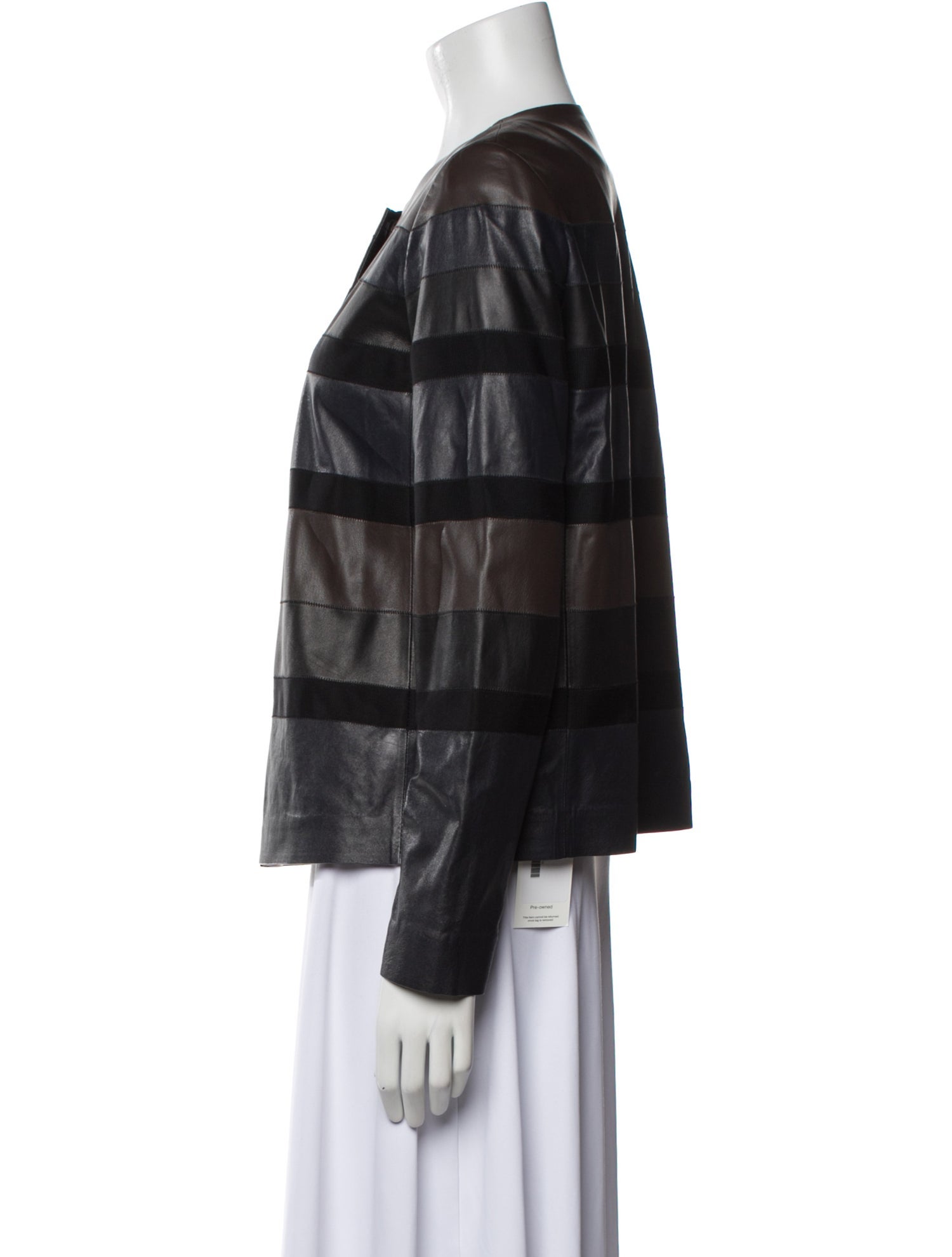 Lafayette 148 Leather Colorblock Pattern Evening Jacket