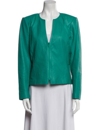 Lafayette 148 Leather Plaid Print Evening Jacket