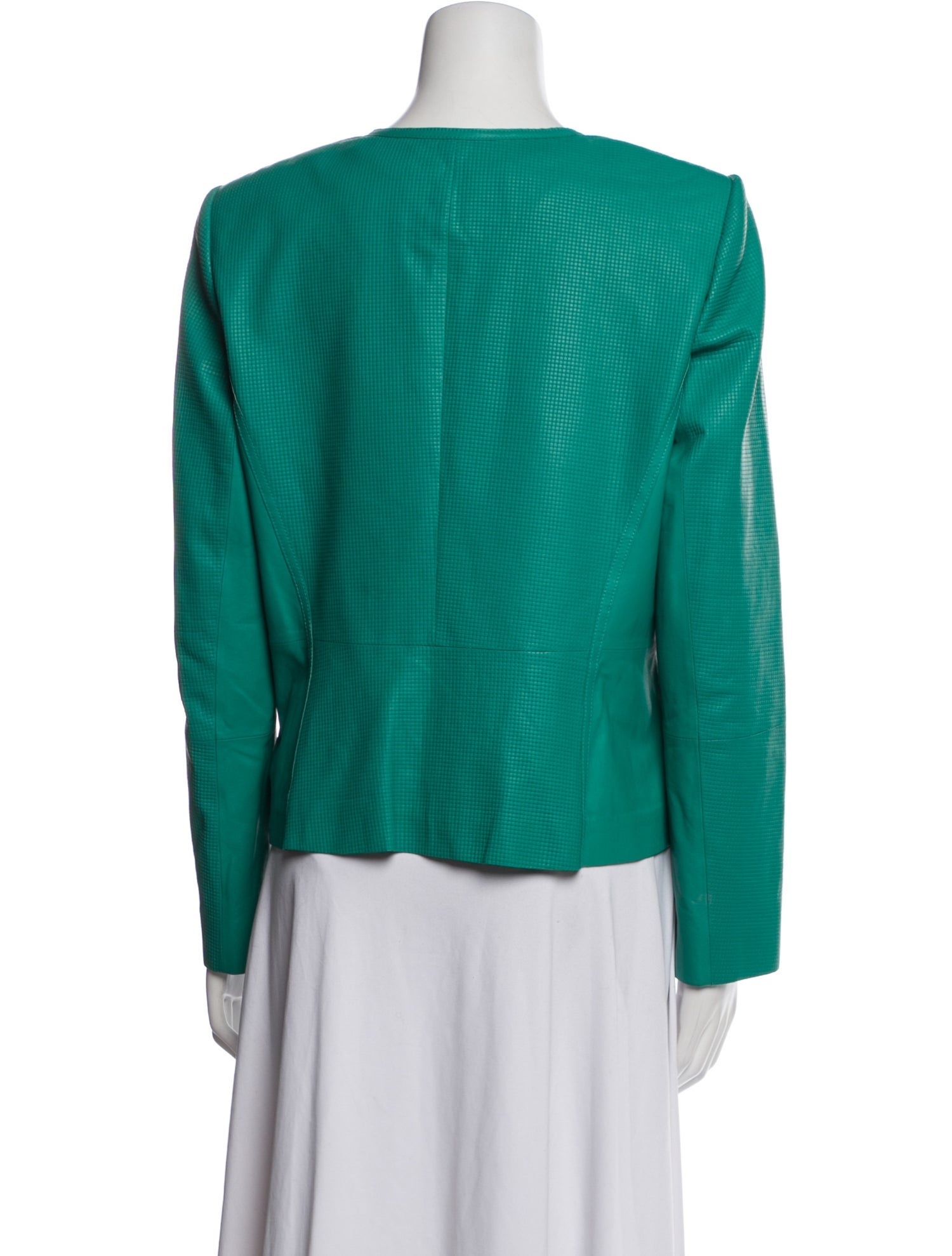 Lafayette 148 Leather Plaid Print Evening Jacket