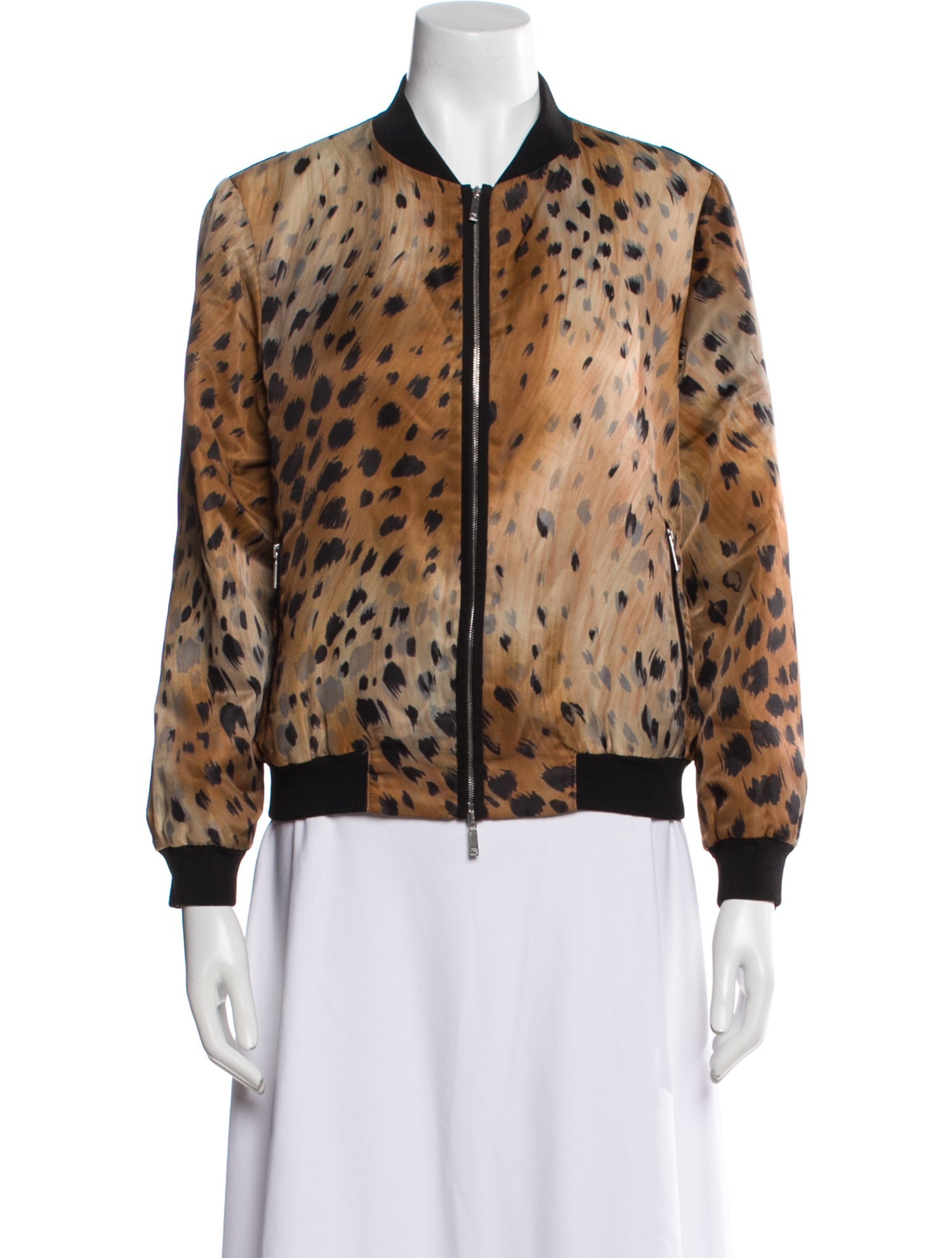 Lafayette 148 Nylon Animal Print Bomber Jacket