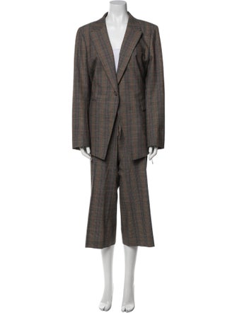Lafayette 148 Virgin Wool Plaid Print Pantsuit