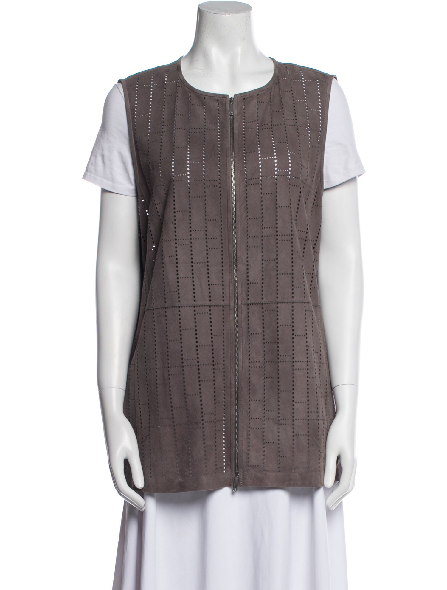 Lafayette 148 Leather Plaid Print Vest
