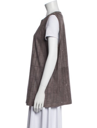 Lafayette 148 Leather Plaid Print Vest