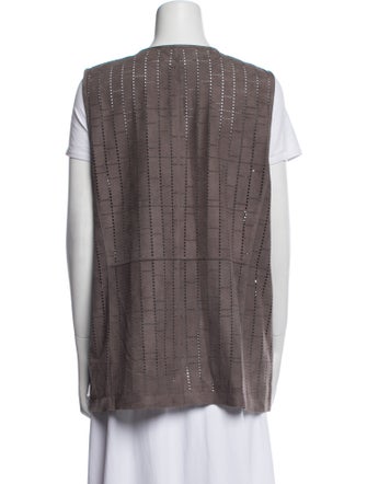 Lafayette 148 Leather Plaid Print Vest