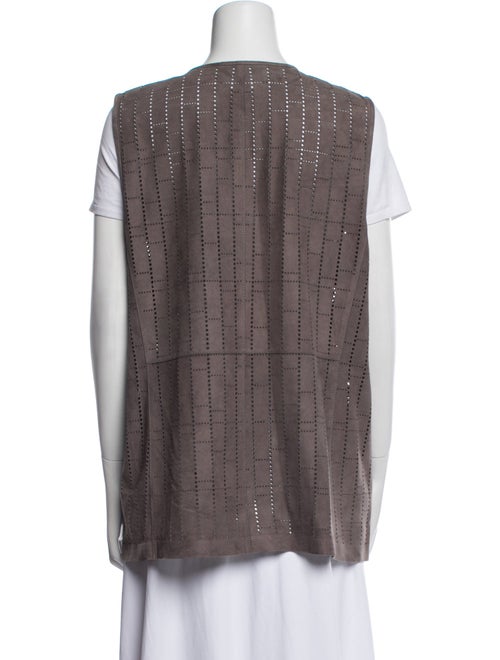 Lafayette 148 Leather Plaid Print Vest