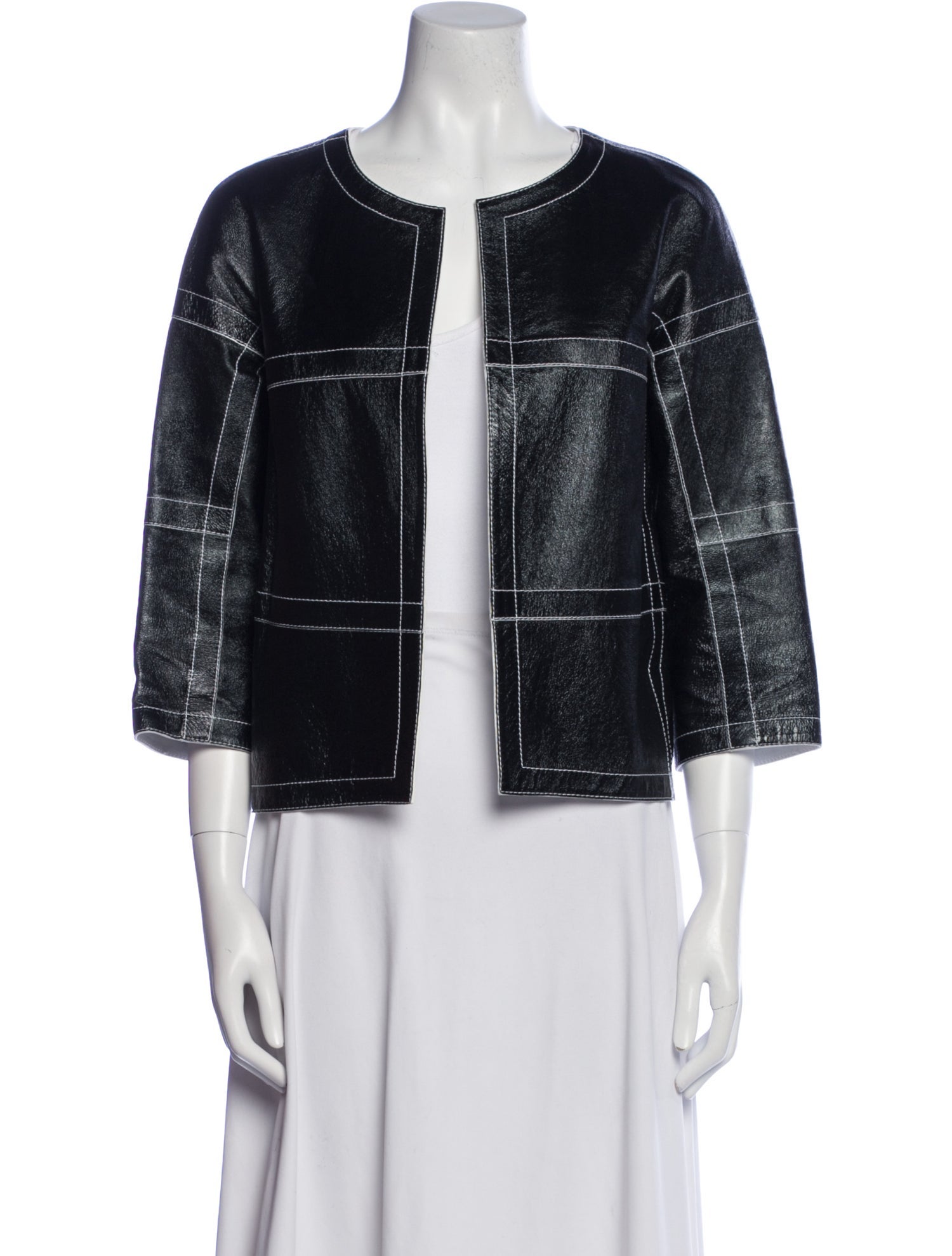 Lafayette 148 Leather Plaid Print Evening Jacket