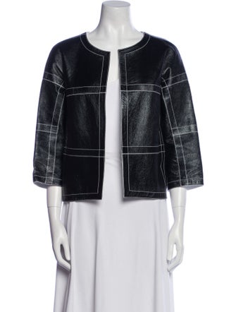 Lafayette 148 Leather Plaid Print Evening Jacket