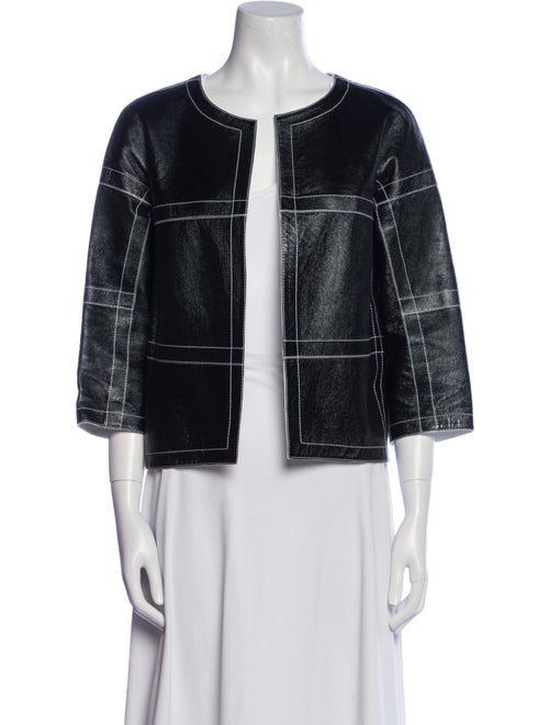 Lafayette 148 Leather Plaid Print Evening Jacket