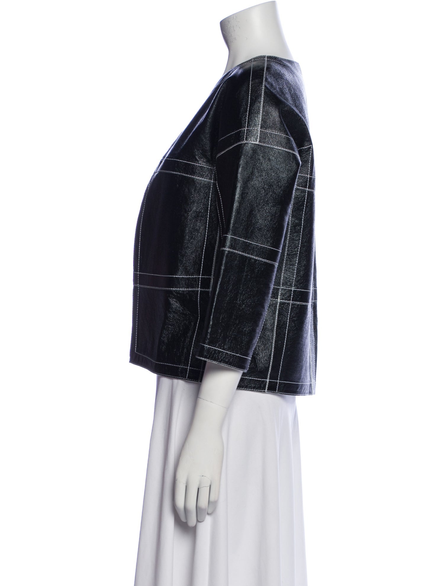 Lafayette 148 Leather Plaid Print Evening Jacket