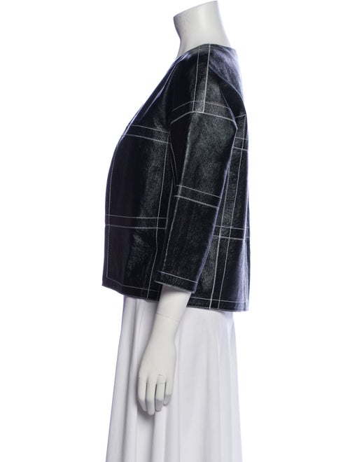 Lafayette 148 Leather Plaid Print Evening Jacket