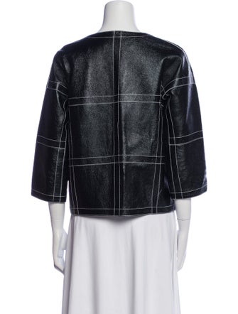 Lafayette 148 Leather Plaid Print Evening Jacket