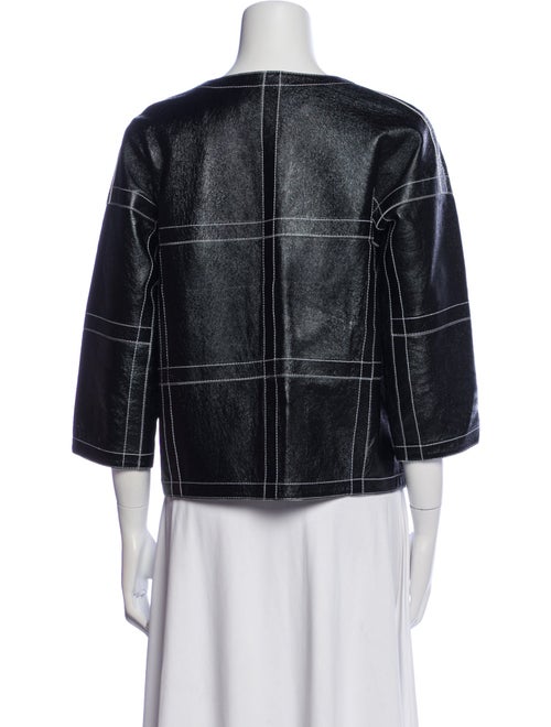 Lafayette 148 Leather Plaid Print Evening Jacket