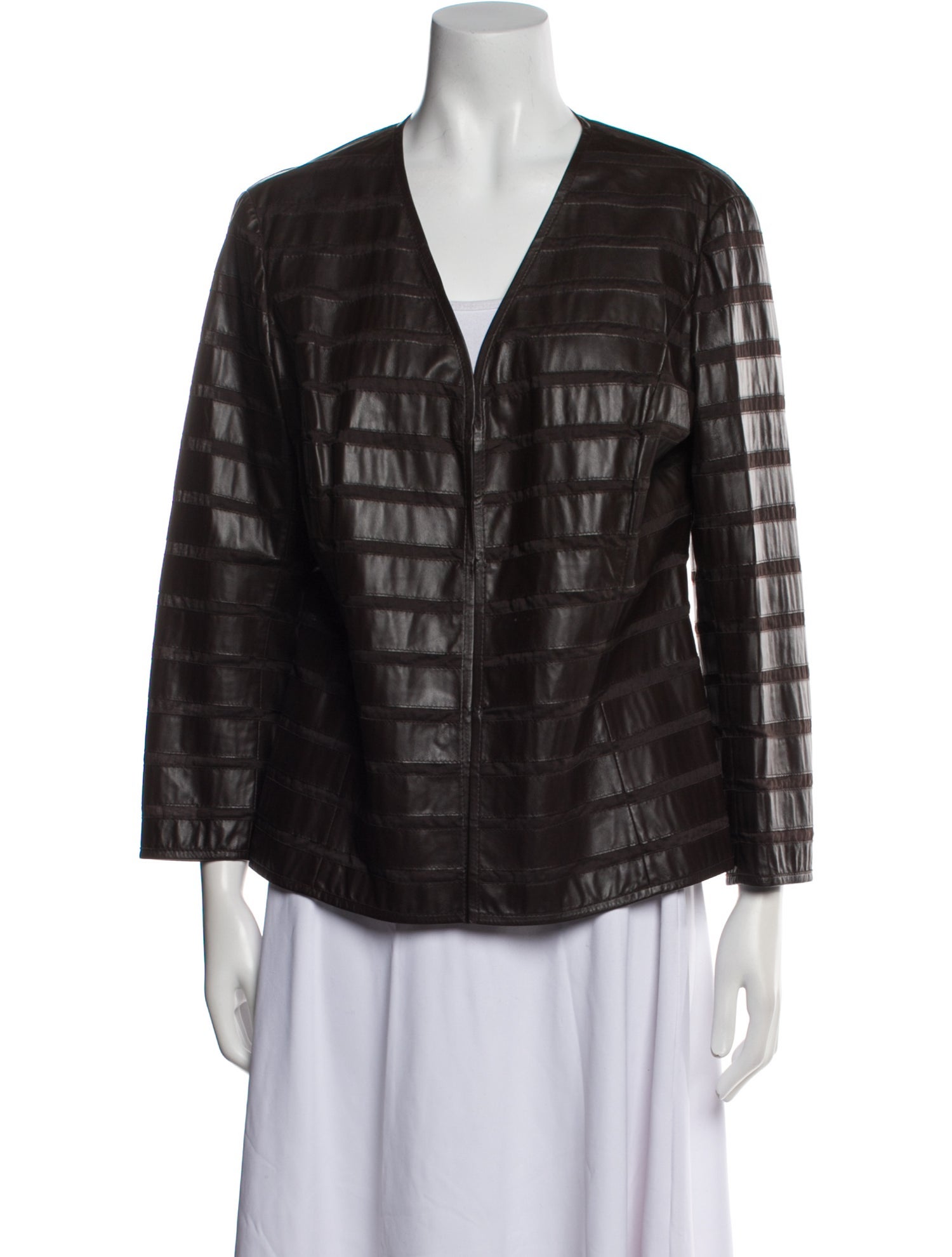 Lafayette 148 Leather Plaid Print Evening Jacket