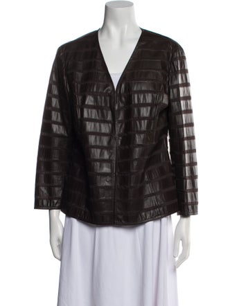 Lafayette 148 Leather Plaid Print Evening Jacket