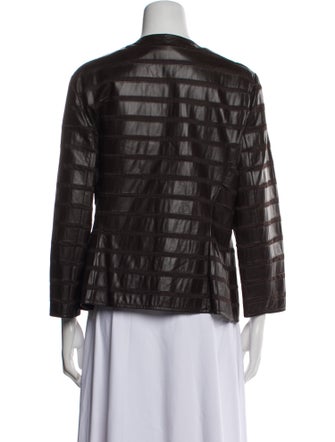 Lafayette 148 Leather Plaid Print Evening Jacket