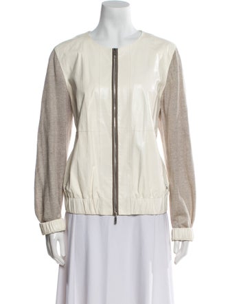 Lafayette 148 Leather Colorblock Pattern Jacket