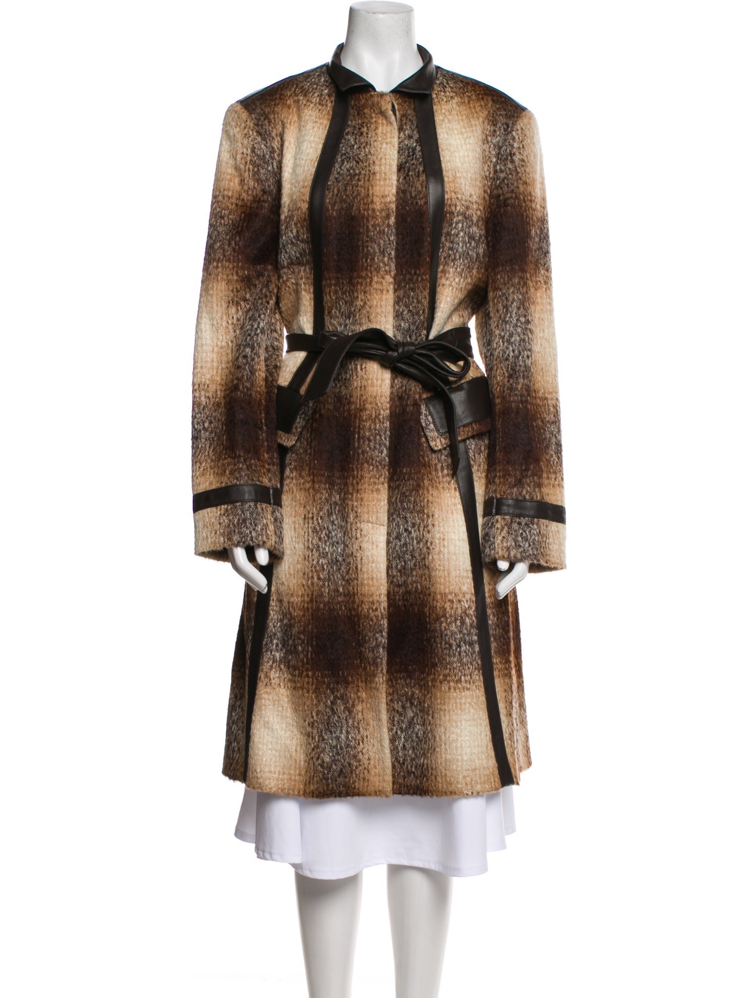 Lafayette 148 Alpaca Plaid Print Faux Fur Coat
