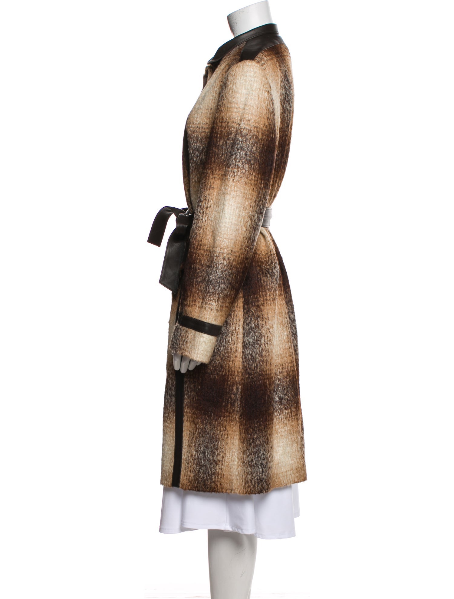 Lafayette 148 Alpaca Plaid Print Faux Fur Coat