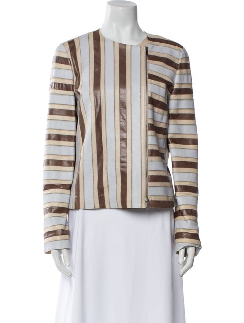 Lafayette 148 Leather Striped Evening Jacket