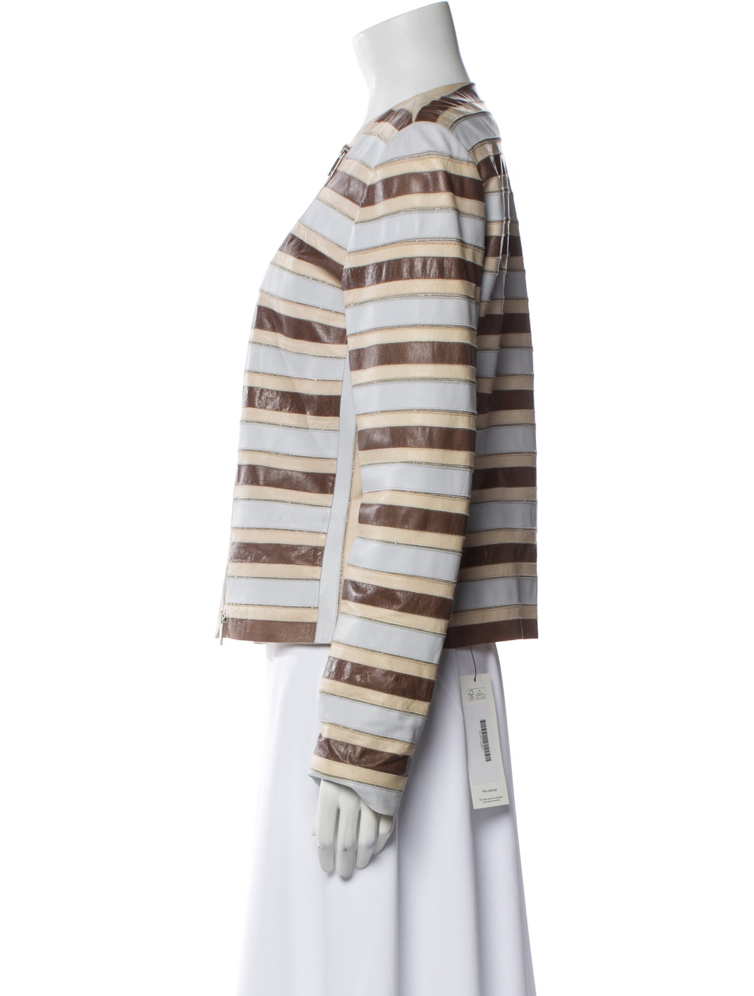 Lafayette 148 Leather Striped Evening Jacket