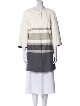 Lafayette 148 Leather Colorblock Pattern Trench Coat