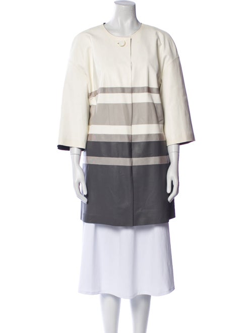 Lafayette 148 Leather Colorblock Pattern Trench Coat