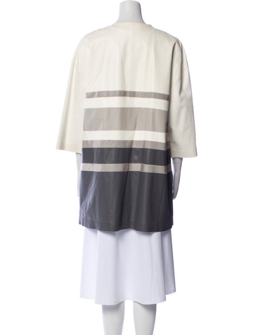 Lafayette 148 Leather Colorblock Pattern Trench Coat