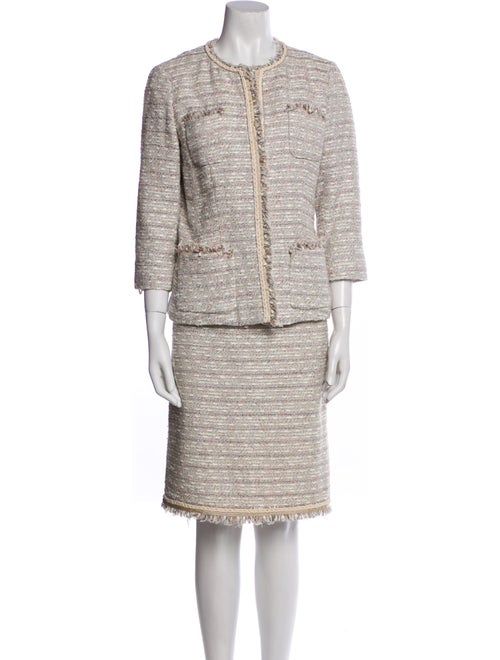 Lafayette 148 Tweed Pattern Fringe Trim Accent Skirt Set