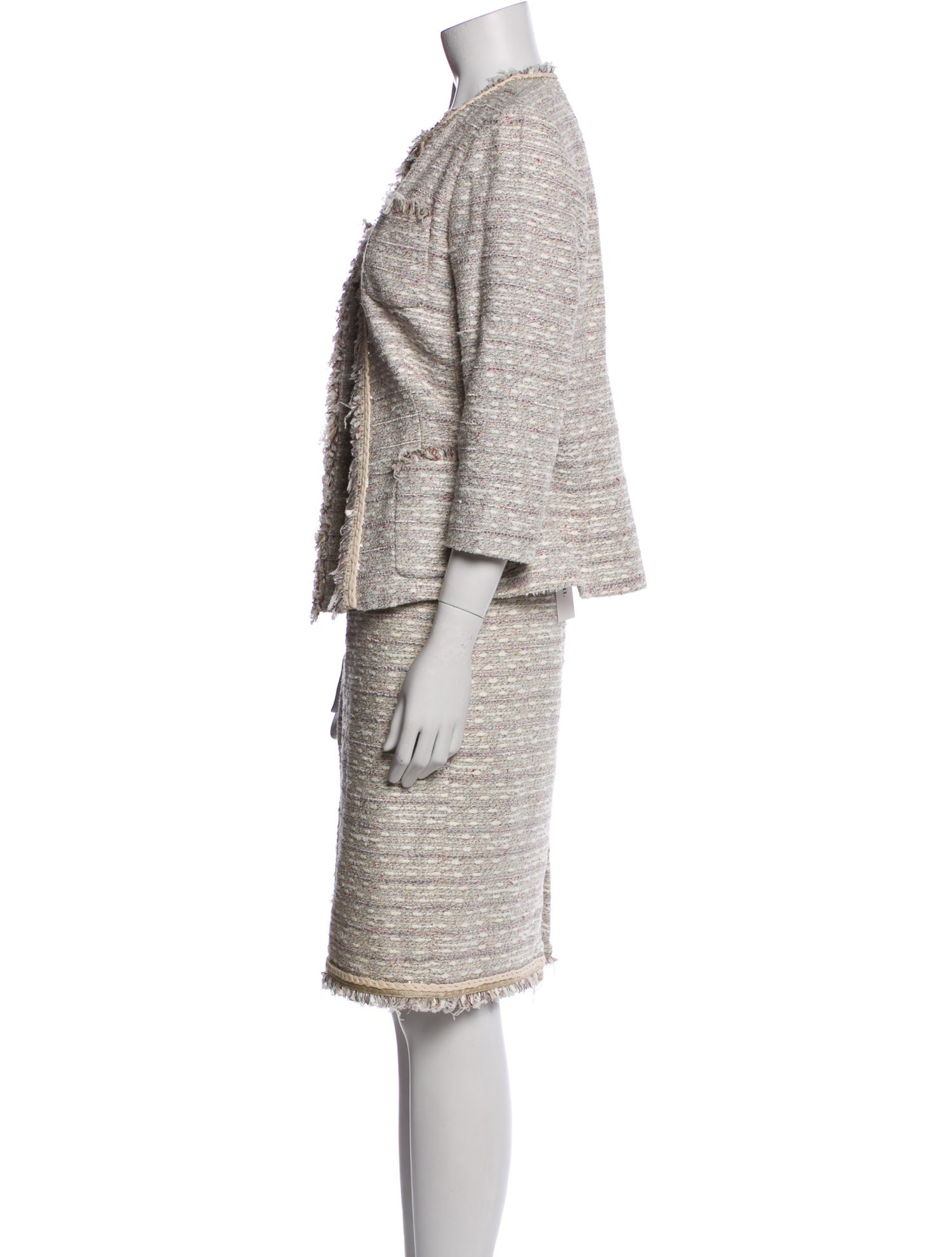 Lafayette 148 Tweed Pattern Fringe Trim Accent Skirt Set