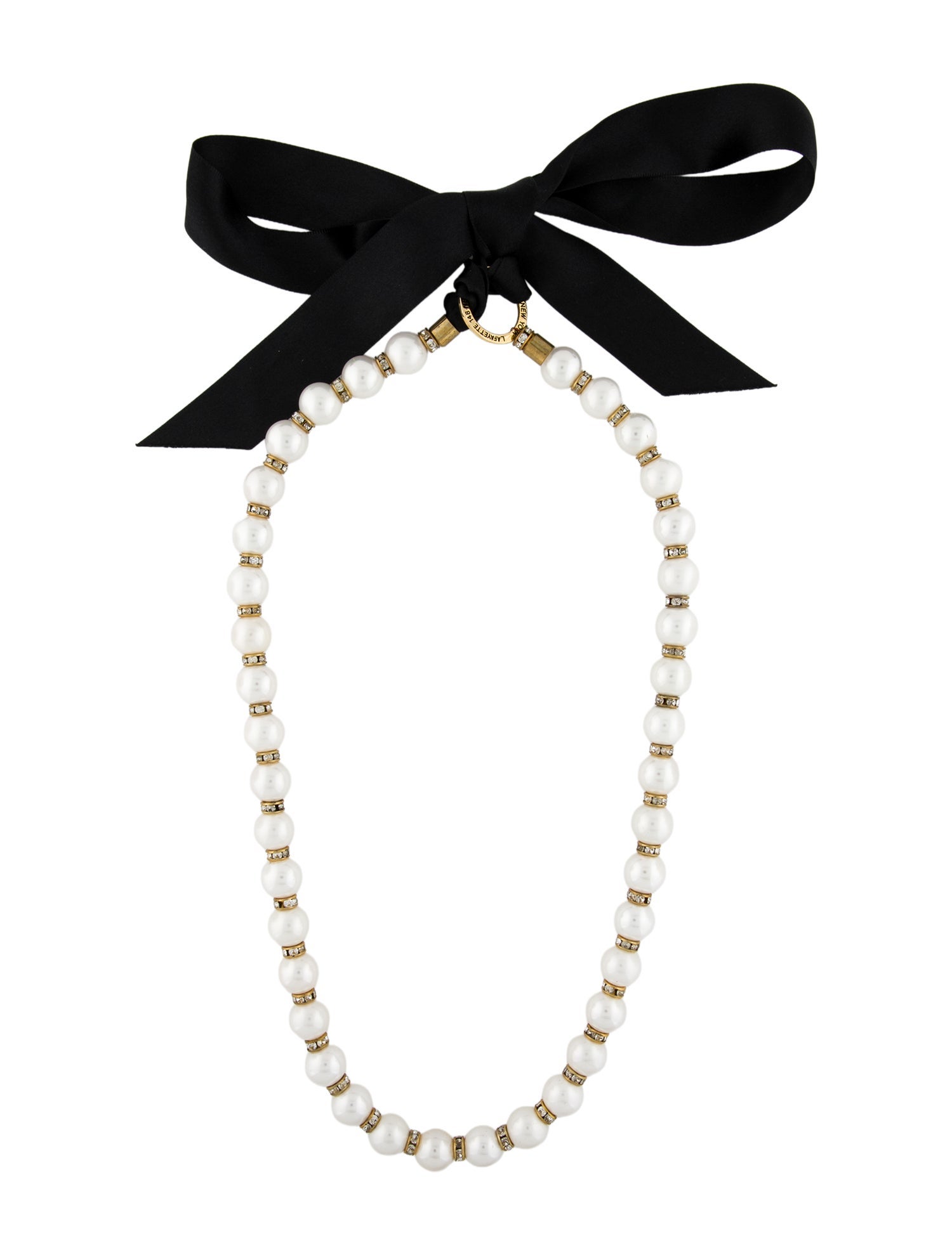 Lafayette 148 Crystal & Faux Pearl Bead Strand Ribbon Tie Necklace